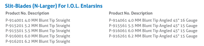 Ophthalmic Slit-Blades (N-Larger) For I.O.L. Enlarsins