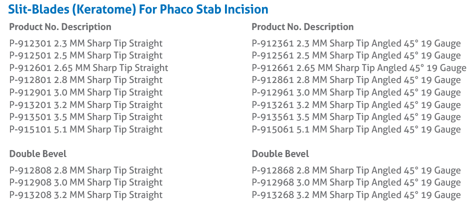 Ophthalmic Slit-Blades (Keratome) For Phaco Stab Incision